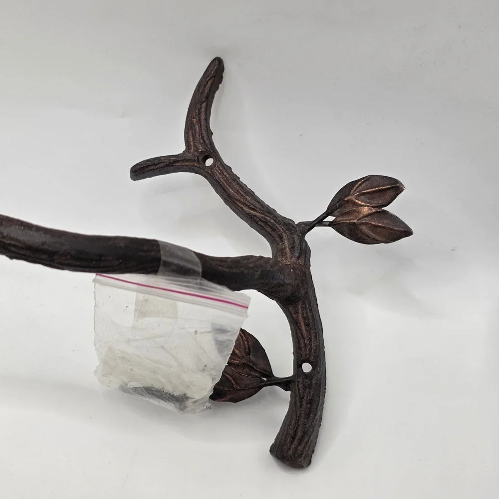 Cast Iron Tree Branch Towel Rack Leaf Accents Rustic Cabin Nature Wall Mount Bar